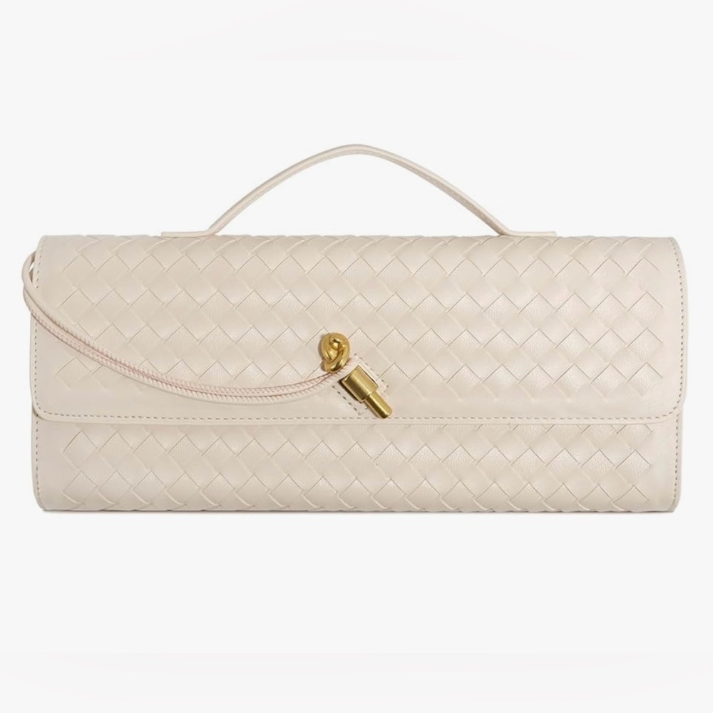 Woven Clutch Purses Women, Formal Satchel Leather Evening Bag Shoulder Handbag